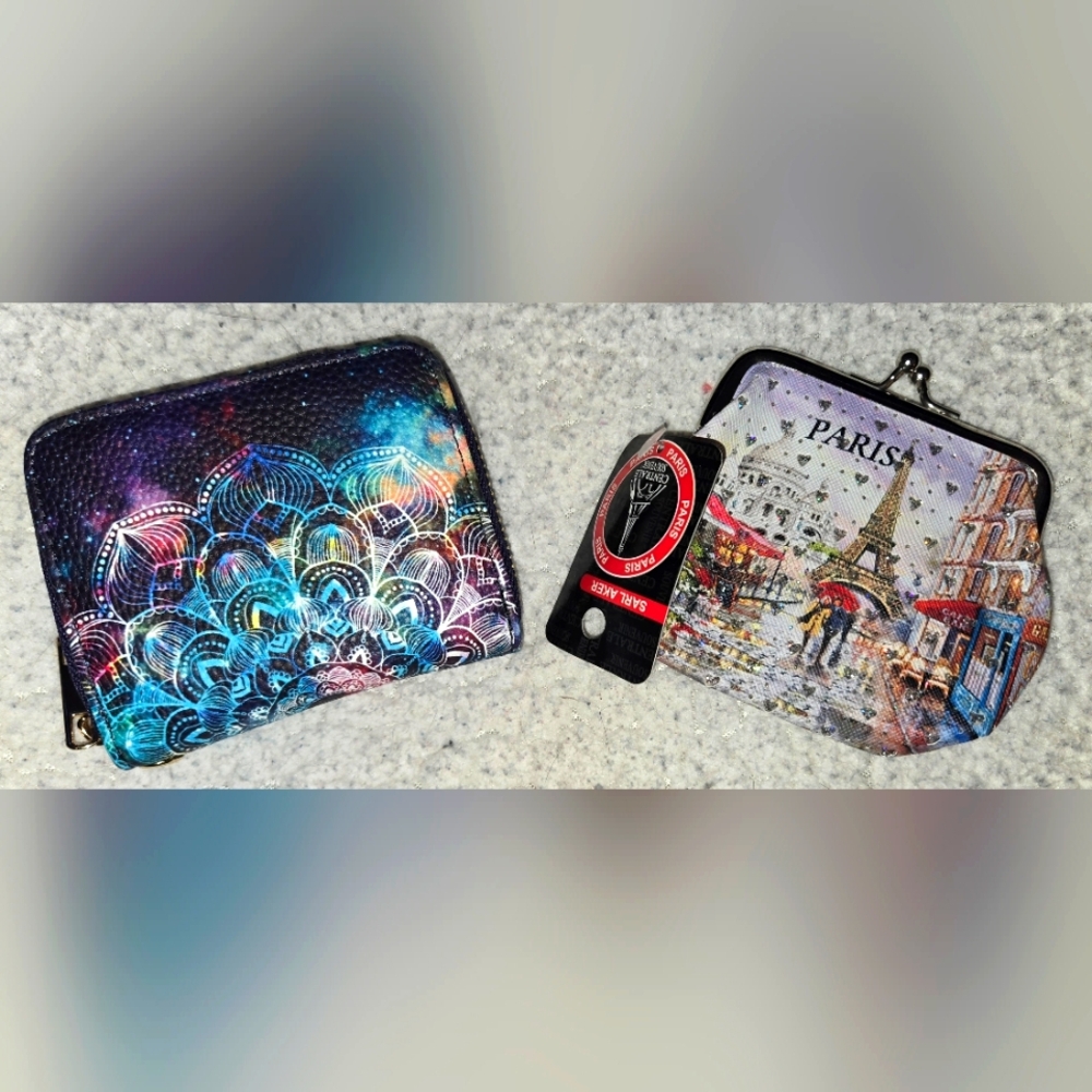 Colorful Mandala Credit Card Wallet and Paris Coin Purse